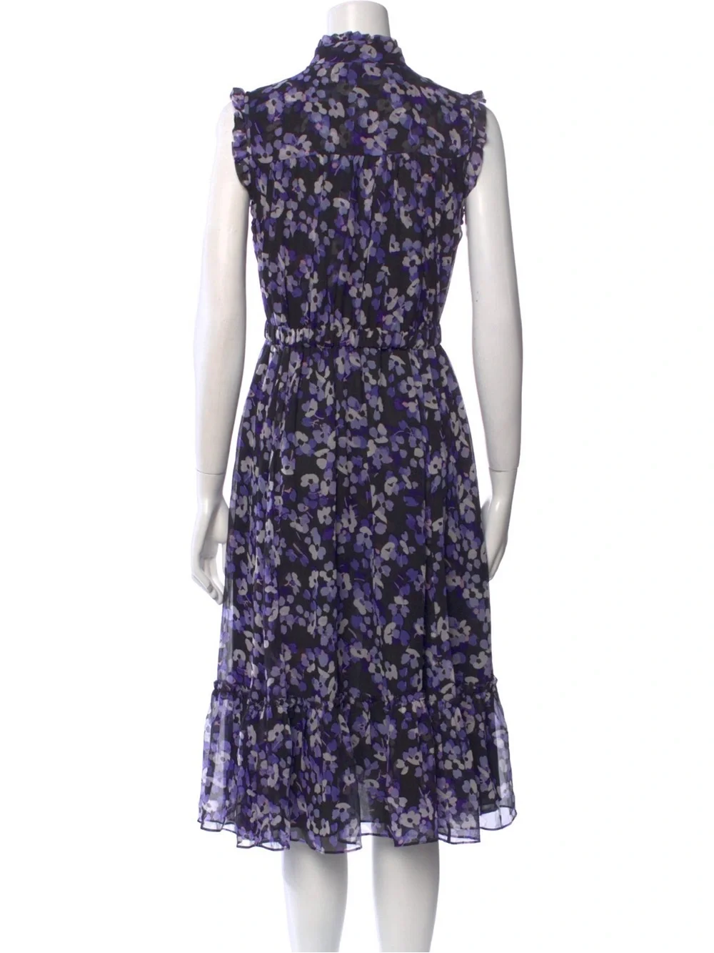 kate spade Black & Lavender Floral Ruffled Silk Midi Dress xs